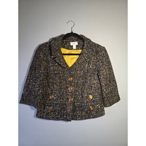 Ann Taylor LOFT Tweed Cropped Jacket‎ Blazer Yellow Black~ Size 6
